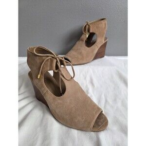 Ralph Lauren | Sz 8B | Alayna Wedge Heel Sheep Leather Tan Suede Peep Toe Bootie